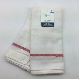 Mainstays Tea Towels Kitchen Hand 2 Pack White Red Stripe Casual Home Use